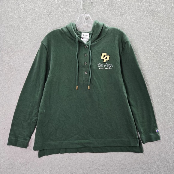 Cal Poly Mustangs Women Sweatshirt M Green Hoodie Henley Logo Champion - Picture 1 of 11